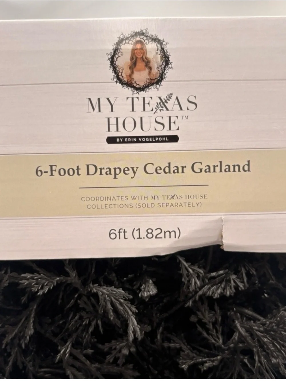 My Texas House Halloween Drapey Faux Cedar Garland, Black, 6'